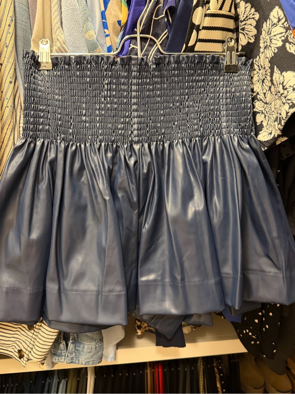 QUEEN OF SPARKLES Navy Smocked Faux Leather Skort NWOT